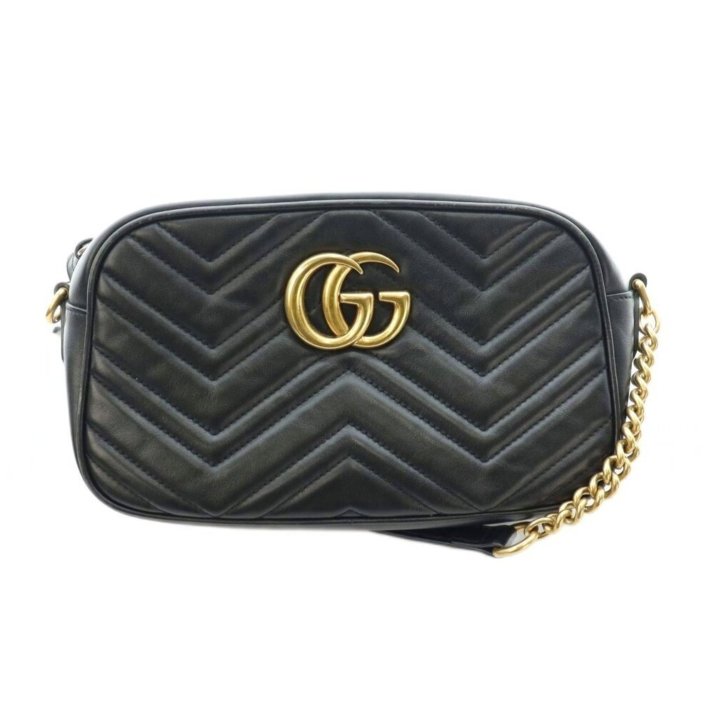 Gucci GG Marmont Camera Bag Shoulder Chain Leather Interlocking Bicolor Black